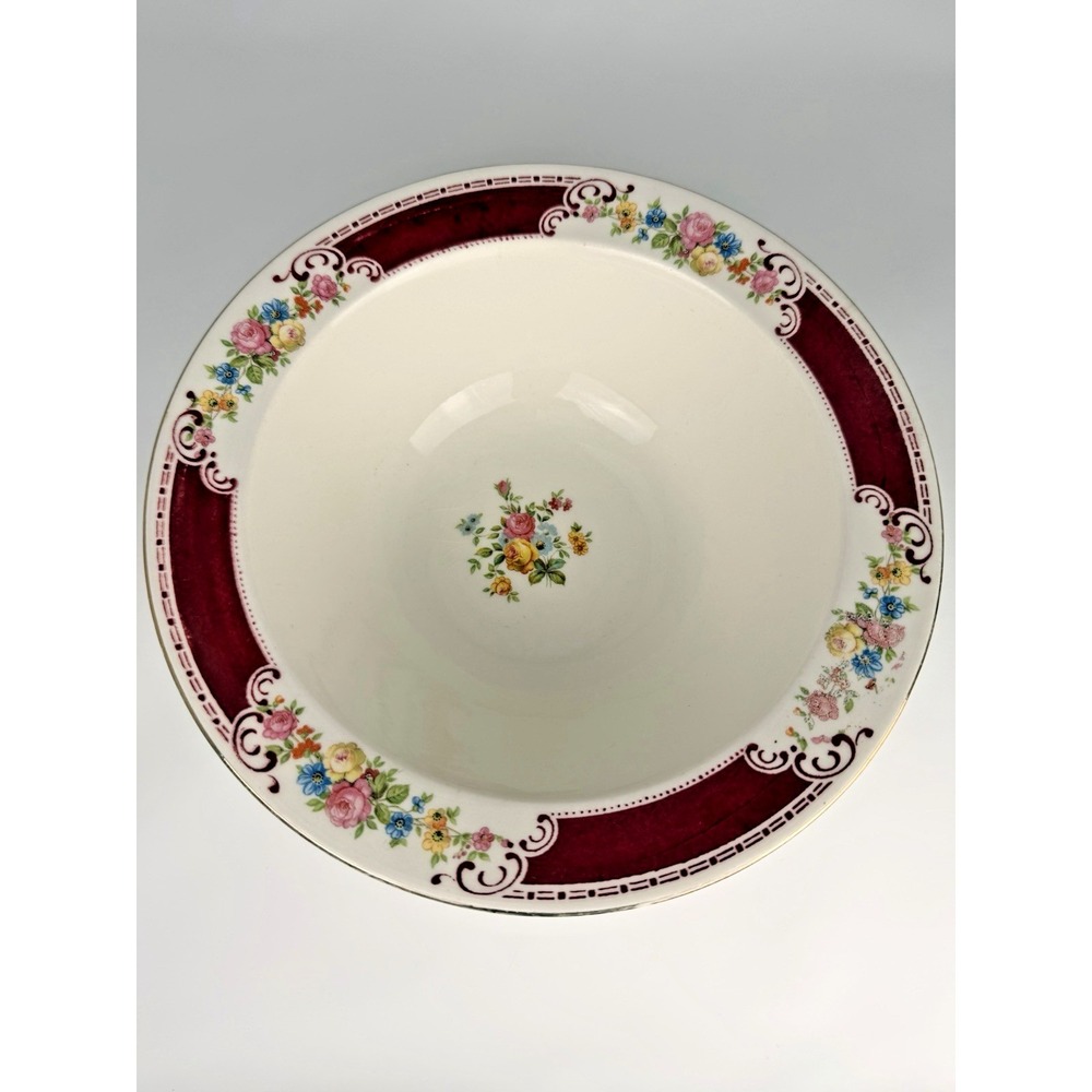 🇺🇸  Homer Laughlin Majestic Brittany Floral Vegetable Bowl 9" Maroon Vintage